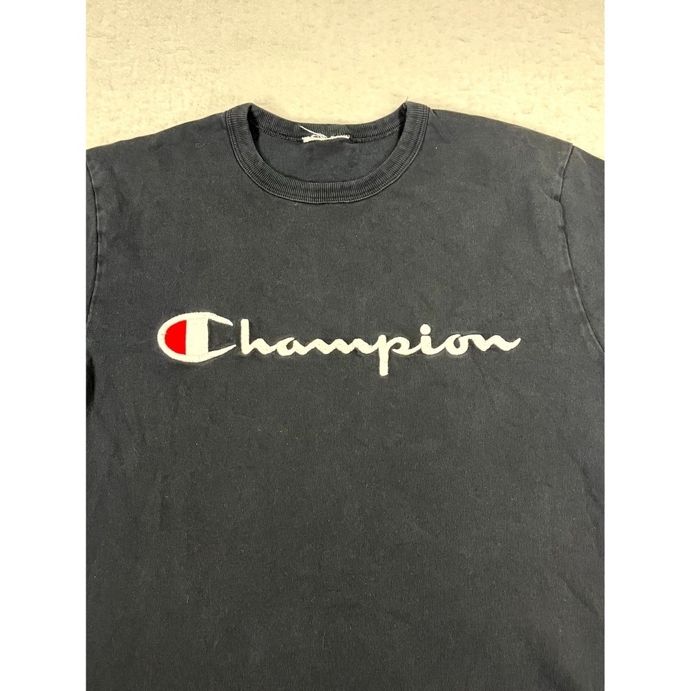 Y2K Champion T Shirt Men Small Black Embroidered Spellout Crew Neck Short Sleeve - Picture 5 of 9